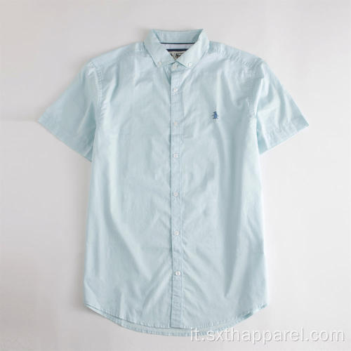 Camicia a maniche corte in cotone 100% popeline da uomo blu